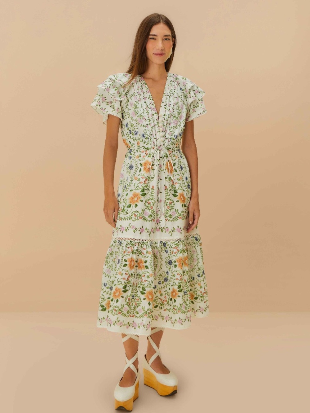 Off-White Folk Floral Lace Midi Dress
